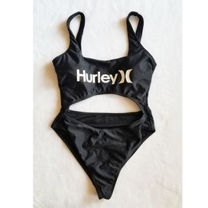 Hurley Logo Black Cut Out One Piece Swimsuit